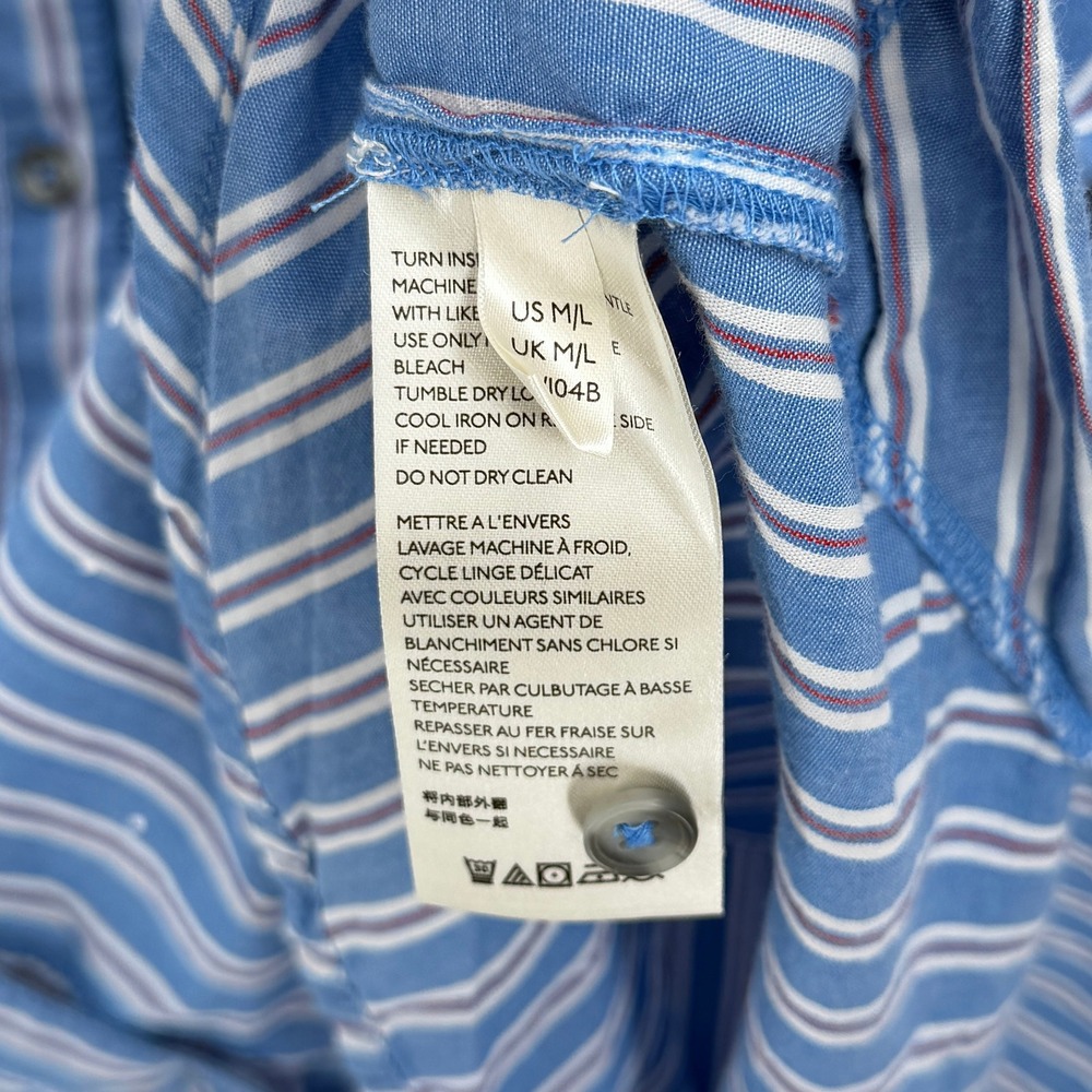 PILCRO The Bo Boyfriend Buttondown Women M L Blue Striped Paint Splatter Shirt - Picture 13 of 16